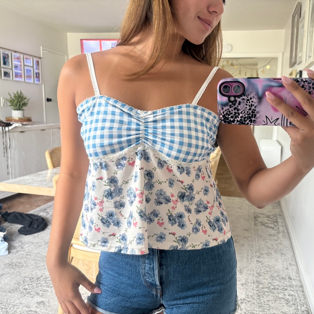 Blue and White Floral Women's Top